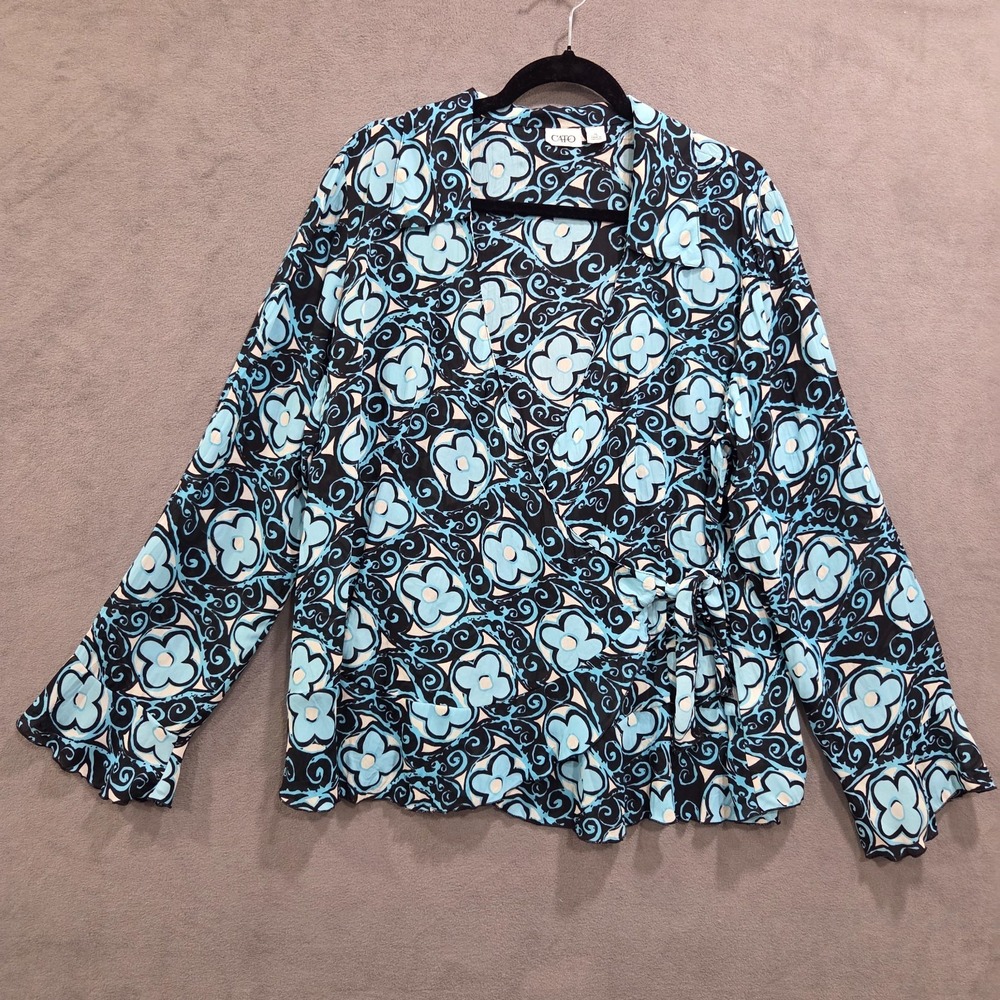 Cato Floral Wrap Blouse Women's Size XL Hippie Office Business Casual Classic‎